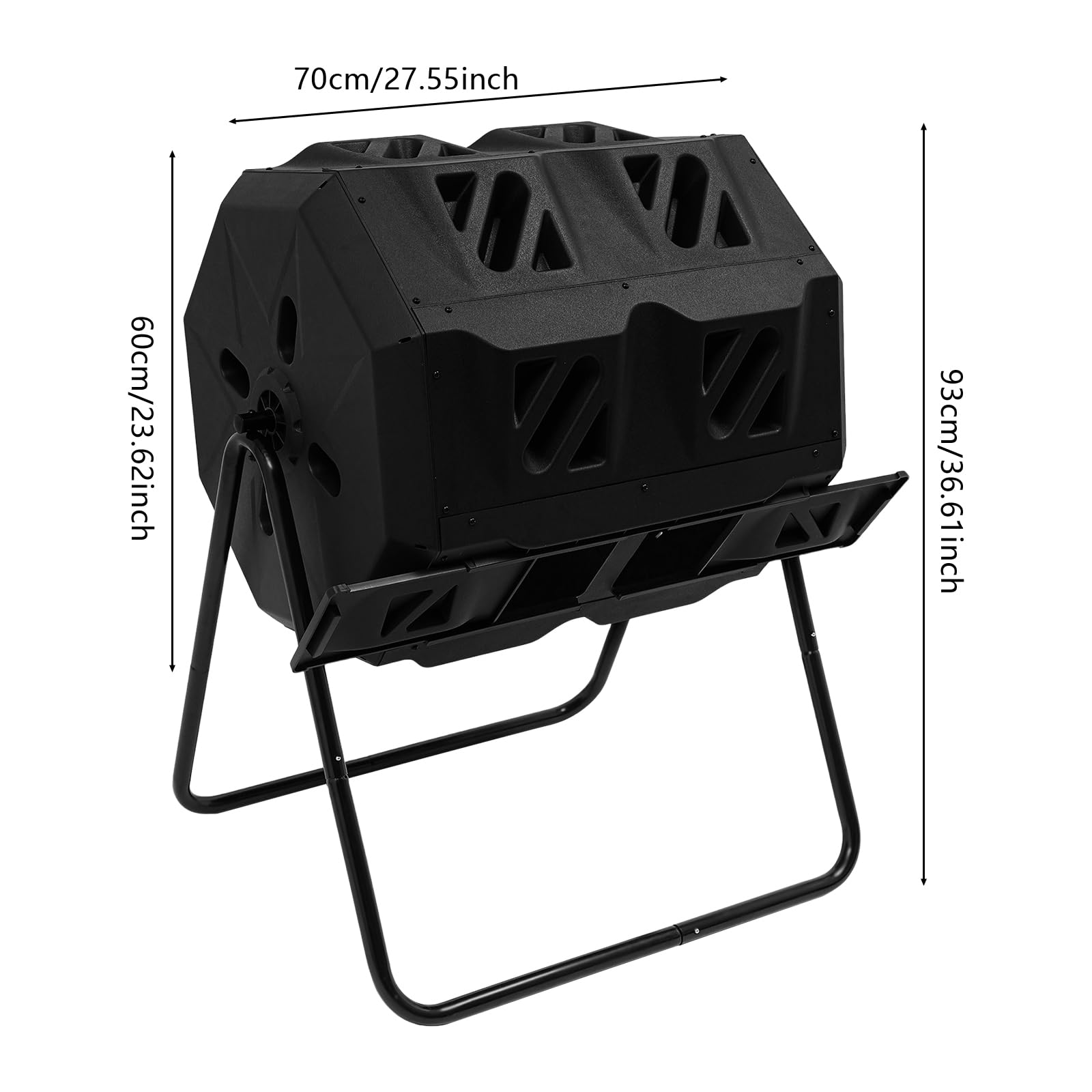 Kompostownik z podwójną komorą, obrotowy pojemnik na kompost, 160 l, kompostownik kuchenny, kompostownik na odpady kuchenne i rośliny, 70 x 60 x 93 cm