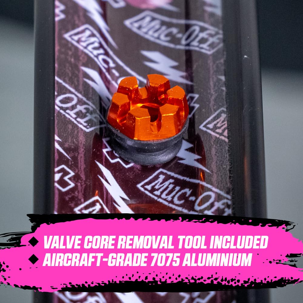 Muc-Off Valves Presta Tubeless - 60 mm - Valves de Vélo Anti-Fuite de Qualité Supérieure avec Outil Démonte-Obus de Valve Intégré - Orange