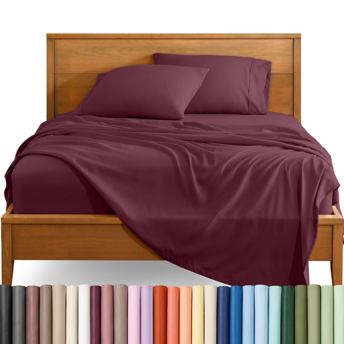 Bare Home Sheet Set - 1800 Ultra-Soft (Split Head Flex King, Burgundy) — image 1