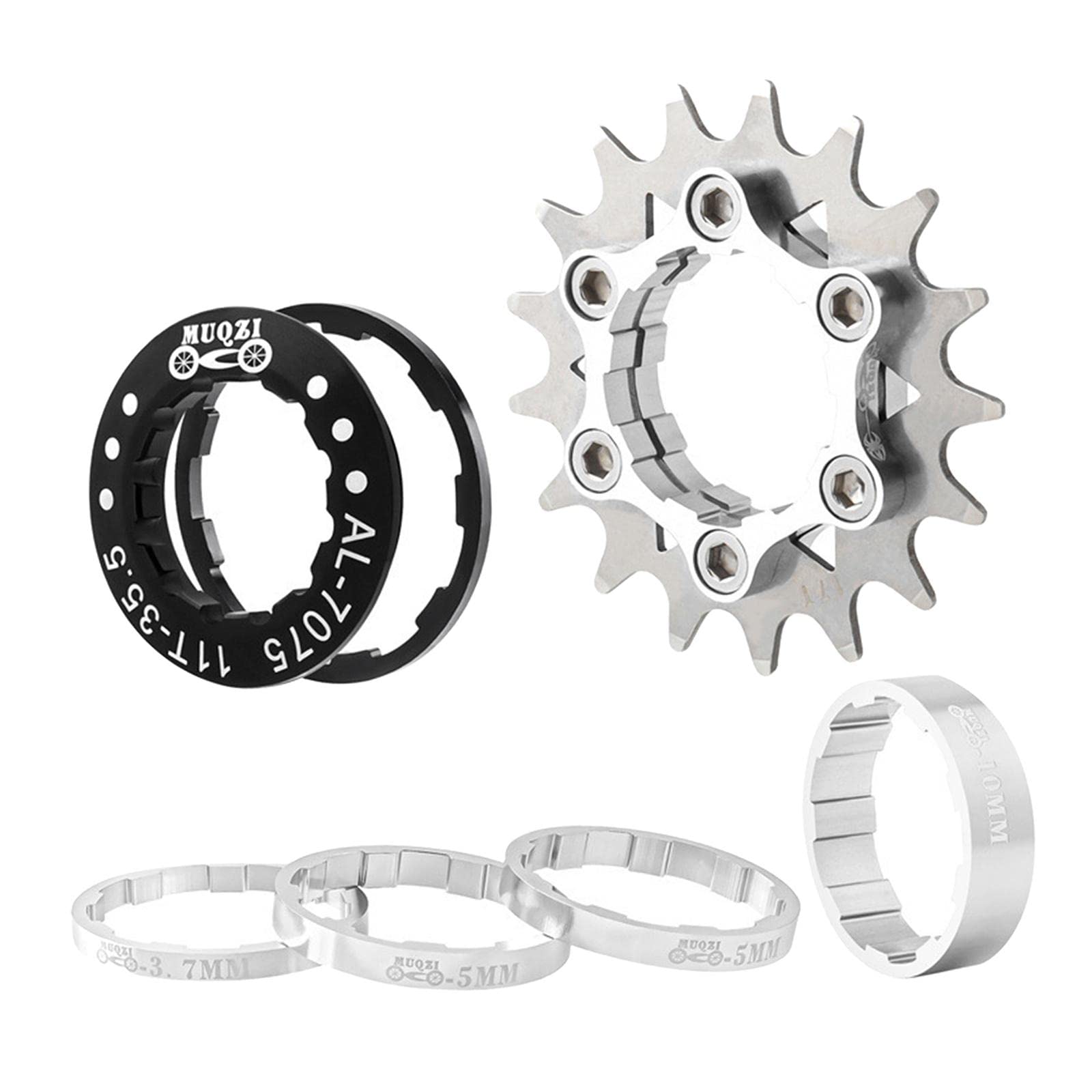 UJEAVETTE Single 1 Speed Cassette Cog Fixed Gear Conversion Set for 7-10s Hubs Silver-image-24