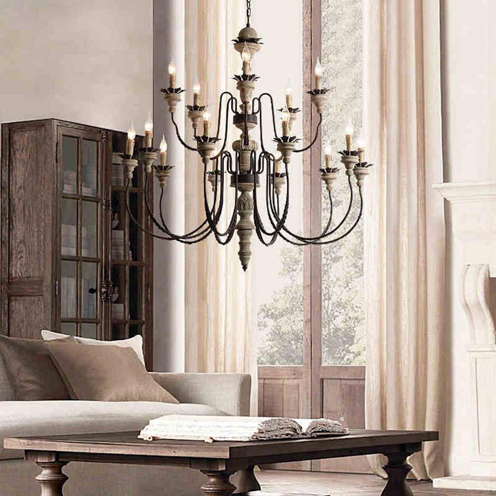 Wohnzimmer Villa Hotel Arbeitszimmer Schlafzimmer Esszimmer-lampen,E14 Amerikaner Land Retro Kronleuchter Beleuchtung,Hängendes Licht,Kerze Massivholz Alt Während Lighting- 15 kopf
