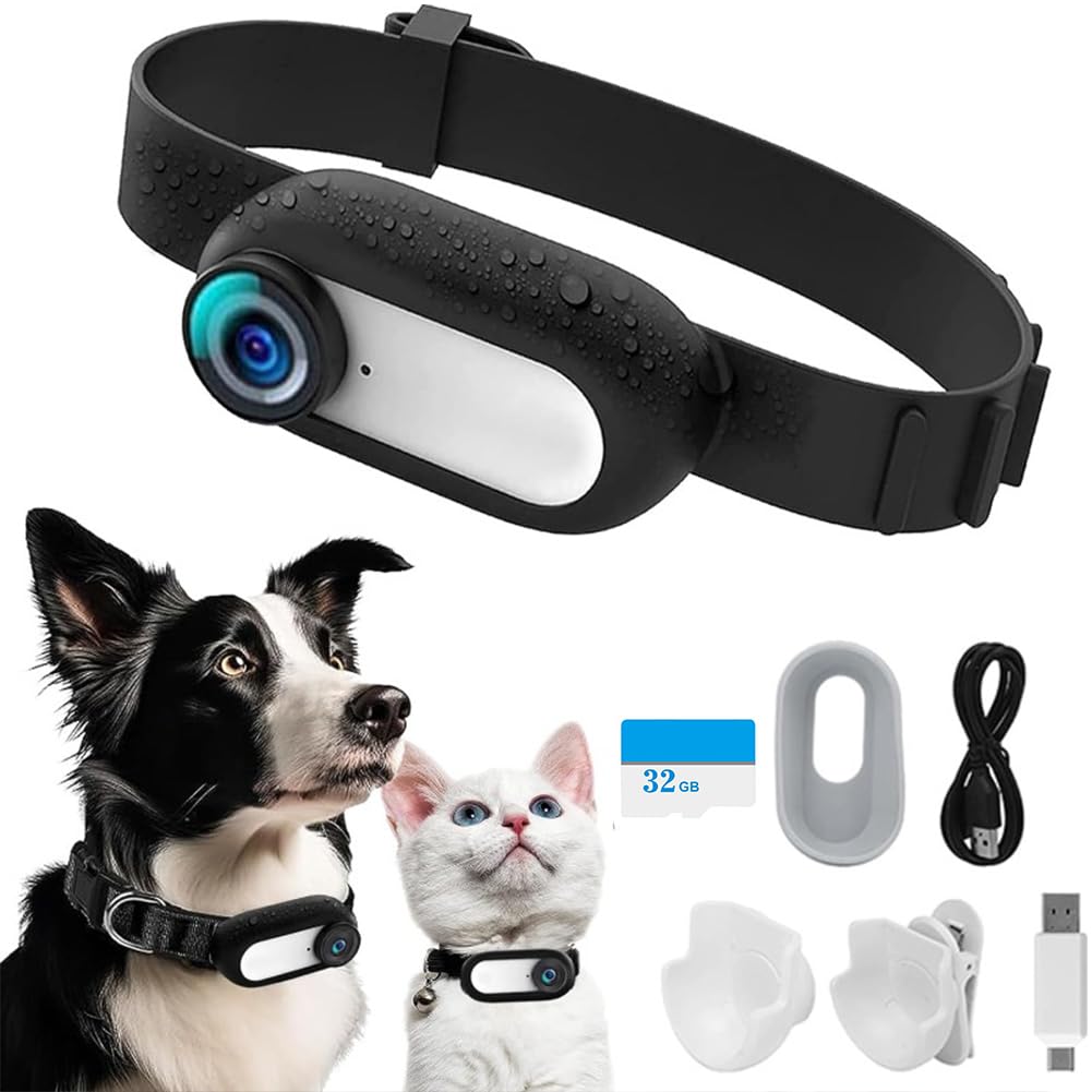 AZURAOKEY Cat Camera with 32GB SD Card, HD 1080P Mini Body Camera for Cat & Dog Collar, Outdoor, Birthday Gift