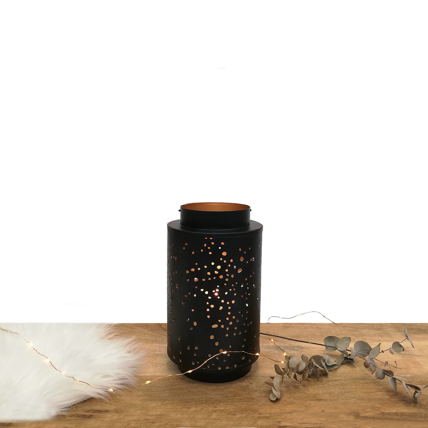 Multistore 2002 Elegant Lantern Diameter 14 x 24 cm Metal Black / Gold Lantern Candle Holder Tea Light Holder