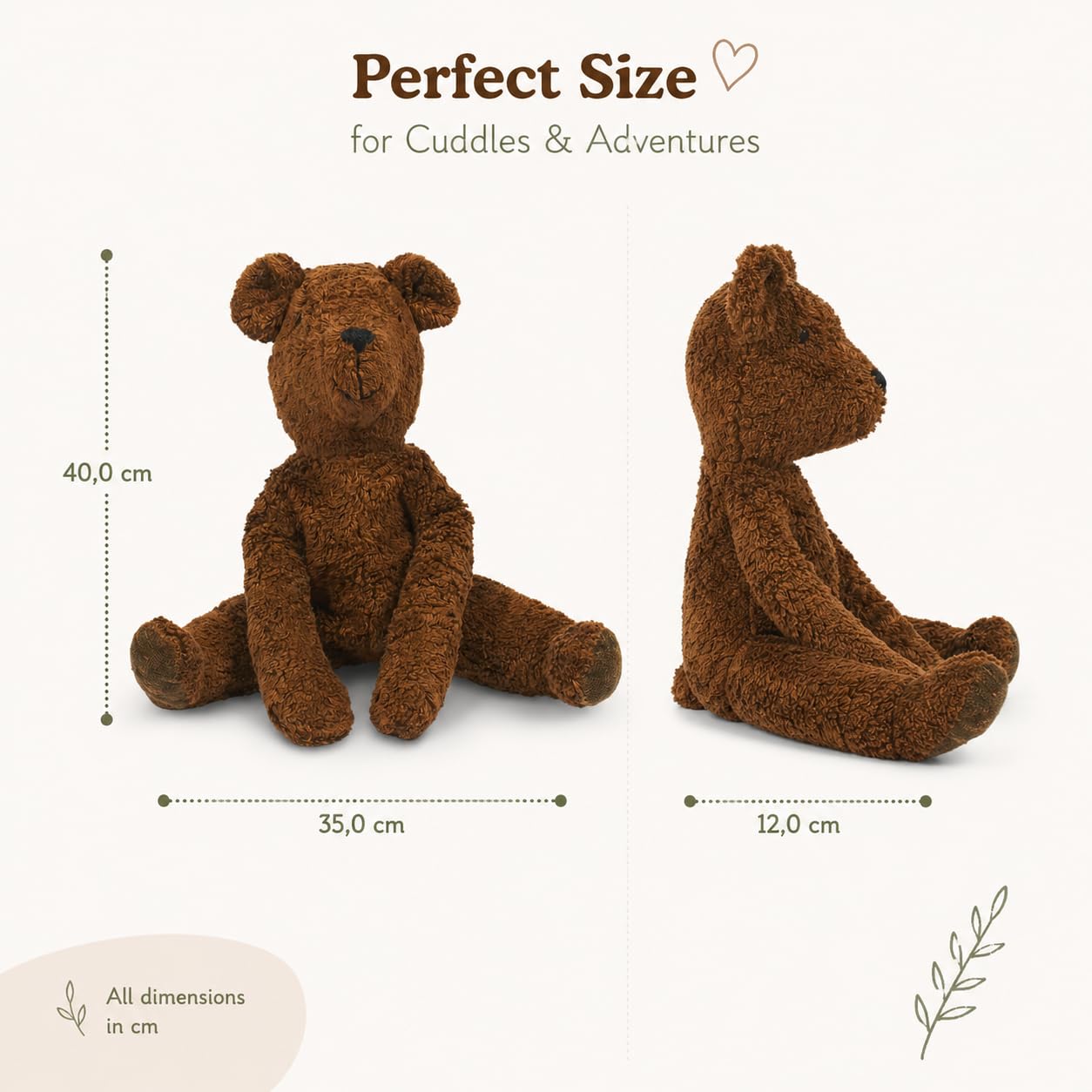 SENGER Schlenker Bär, groß – Kuscheltier & Stofftier aus Bio-Baumwolle, handgefertigt, GOTS-Zertifiziert, weicher Kuschelfreund für Babys und Kinder, Braun