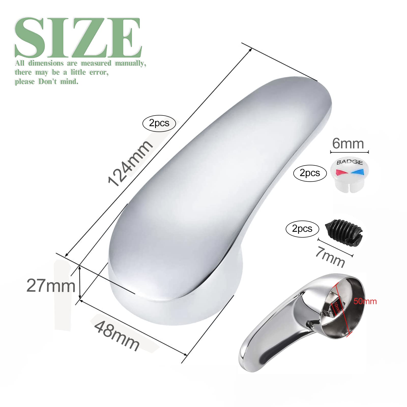 2 Stk Wasserhahn Griff, Hahn Ersatzteile Universal 40mm Kartusche | mit Knopf und Stellschraube für Küche Bad Wassertemperatur und Wasserdurchfluss Einstellen
