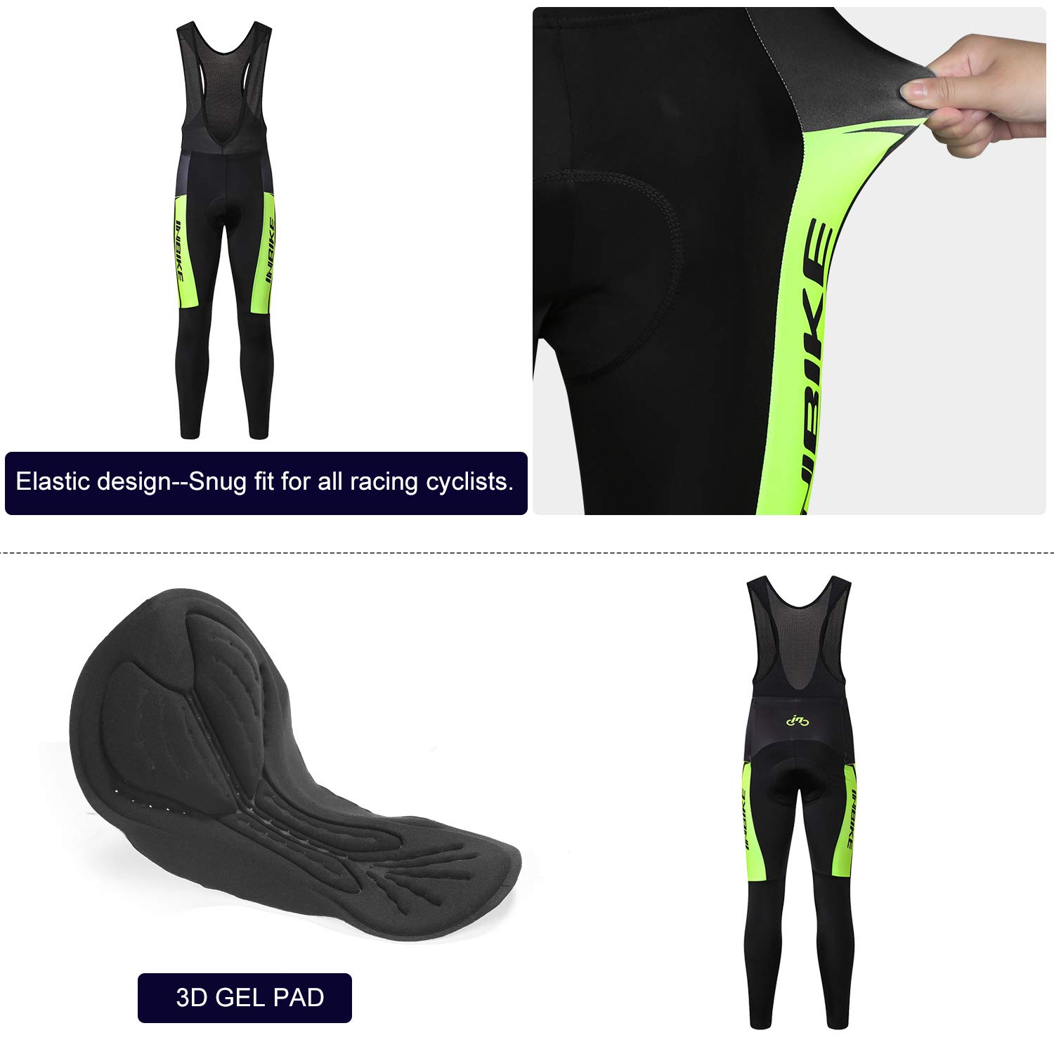 INBIKE Pantalon Cyclisme Homme Respirant Cuissard avec 3D Coussin Rembourré Bretelle Vélo Séchage Rapide pour Ski, VTT, Randonné S-3XL(XML-ST-02)