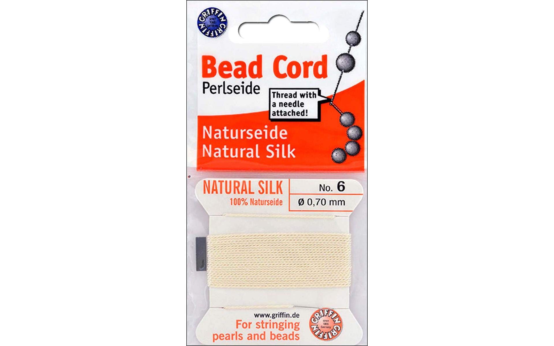Griffin White Beadalon 100% Silk Bead Cord Sz6 2M Wht