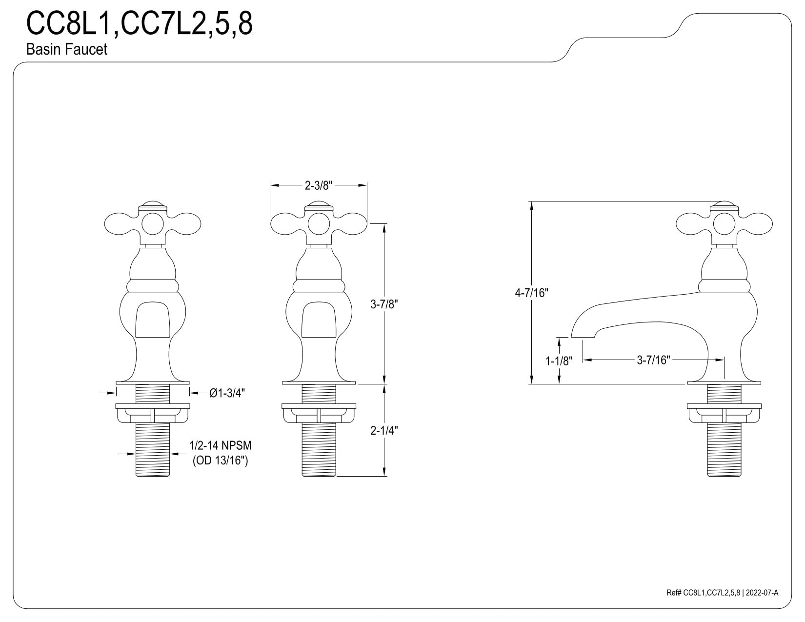 Kingston Brass CC7L8 Vintage Basin Tap Faucet, Brushed Nickel