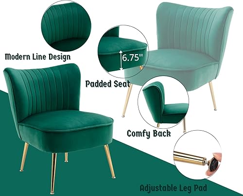 Miniatura 9 de CIMOTA Juego de 2 sillas decorativas de terciopelo, modernas, sin brazos, con respaldo alado, sofá individual, silla de esquina cómoda con patas