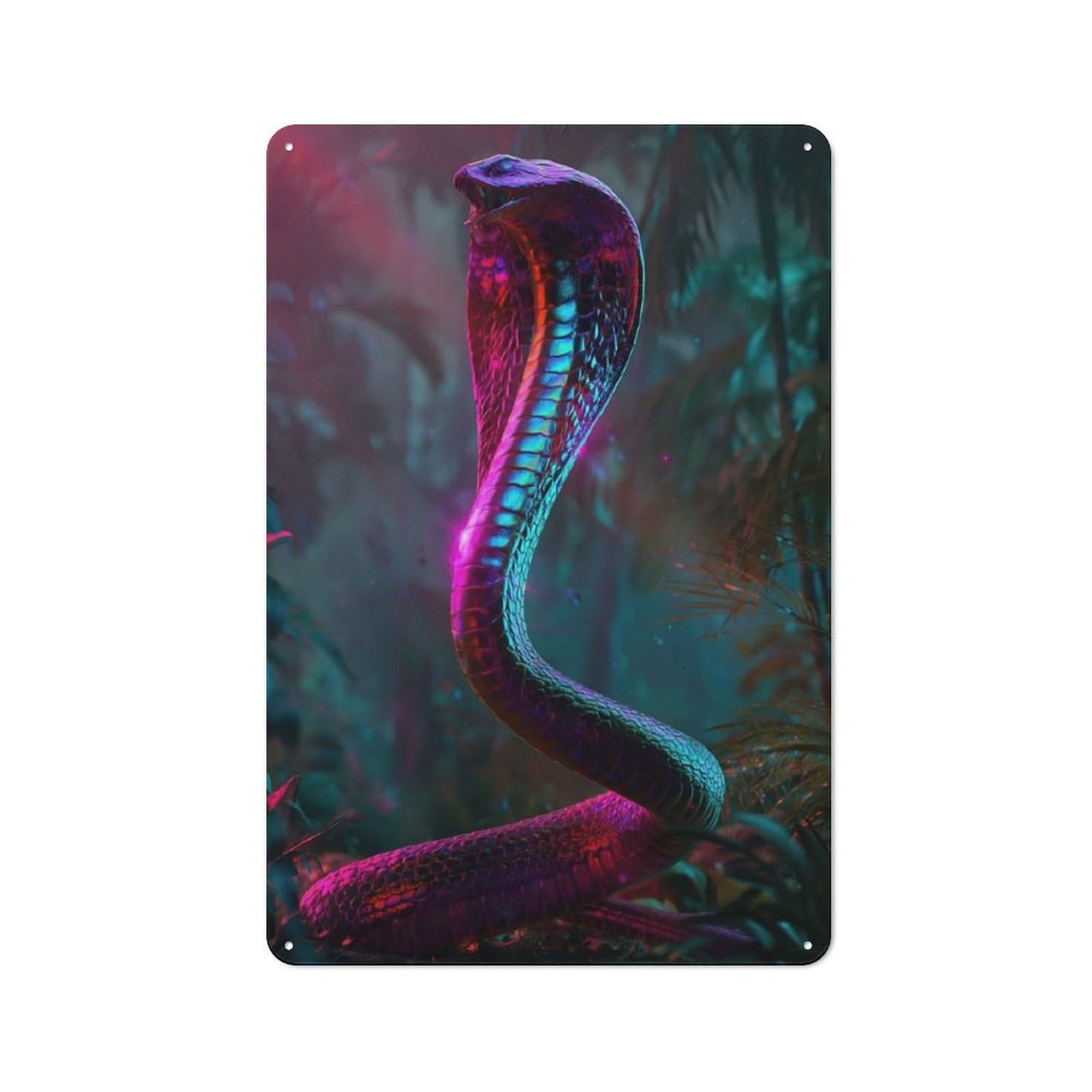 Metal Wall Sign 30x20cm Featuring Neon Cobra in Jungle for Workshop Wall, for Room Styling Across Workshops And Hobby Rooms