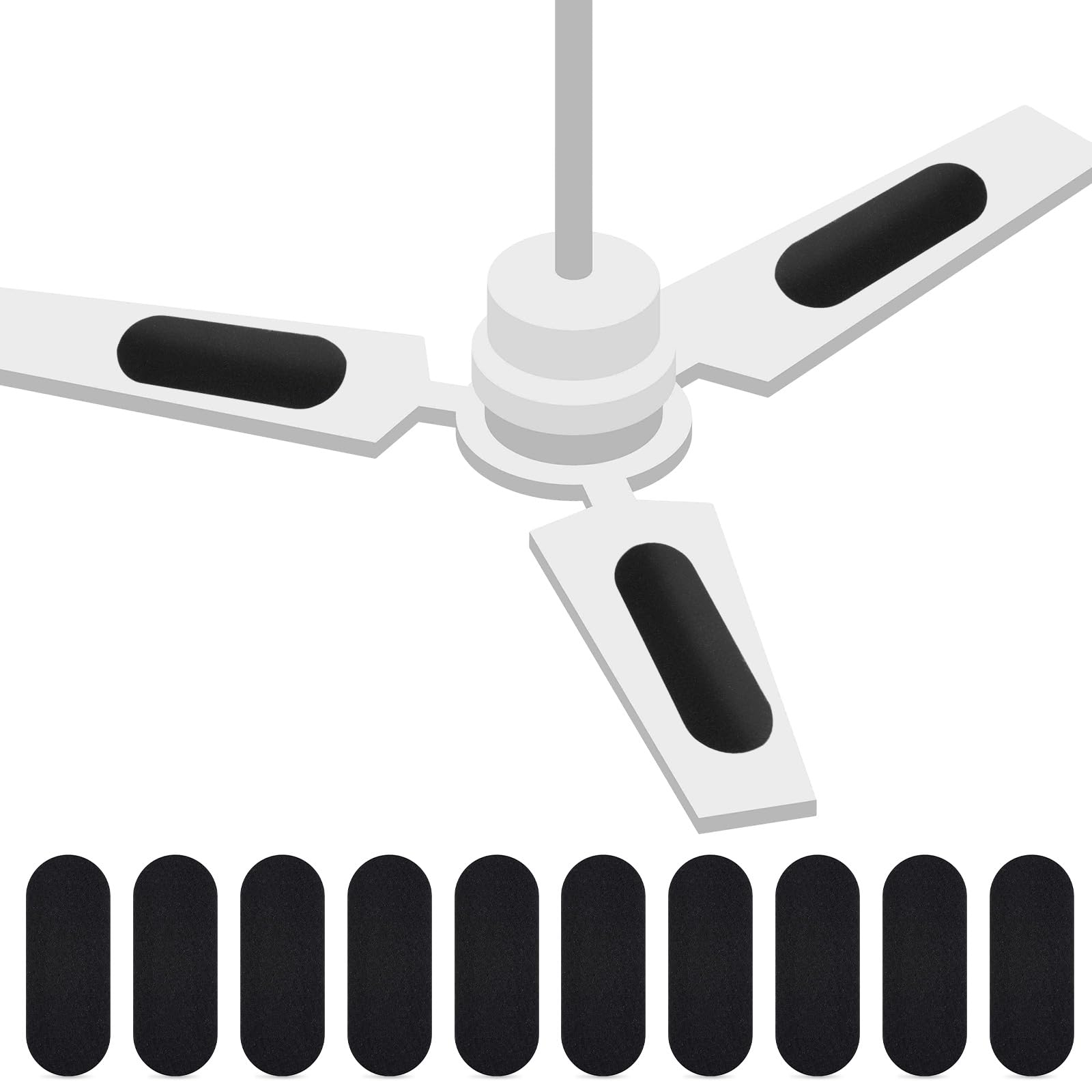 Tuanse 10 Pack Ceiling Fan Filters for Blades, Activated Coconut Activated Zeolite Ceiling Fan Air Filter, Stick Air Filter Purifiers for Common Household Contaminants (Black)