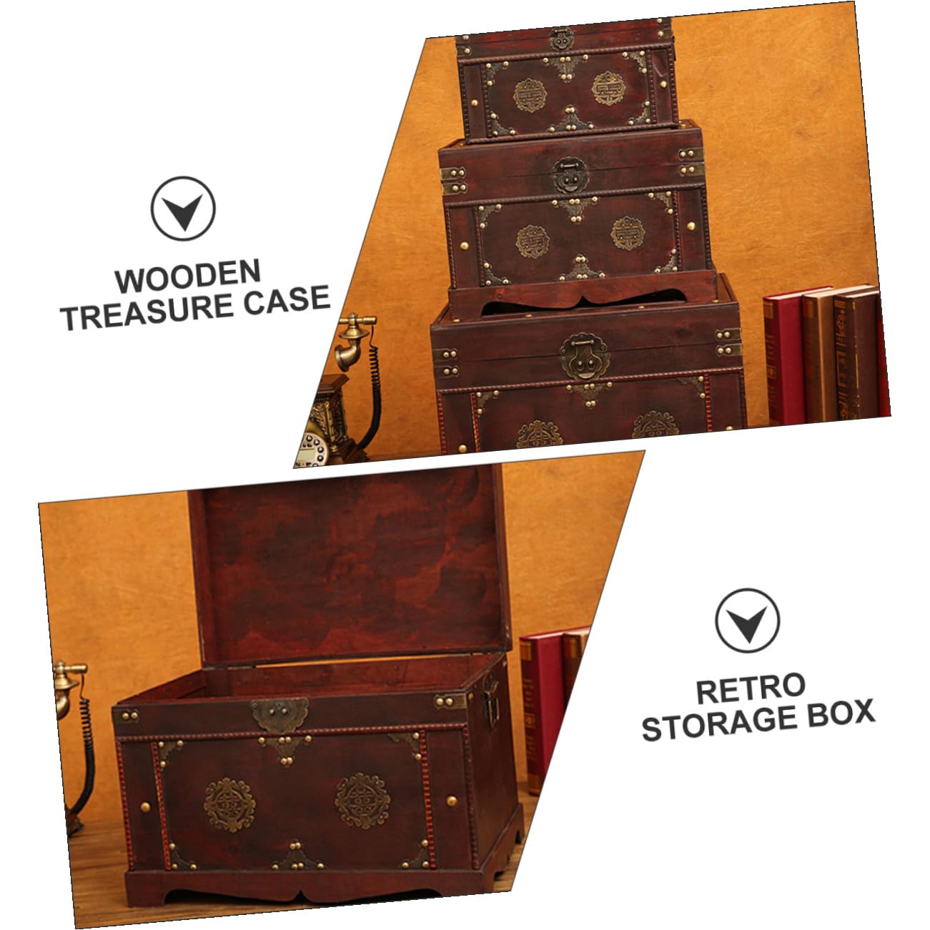 DECHOUS Vintage Holz Aufbewahrungsbox Braun mit Retro Stil und Dekorativer Funktion für Zuhause und Bastelarbeiten als Praktische Ordnungsbox