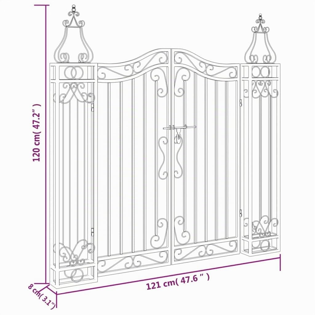 vidaXL Cancello in Ferro Battuto da Giardino Nero 121x8x120 cm