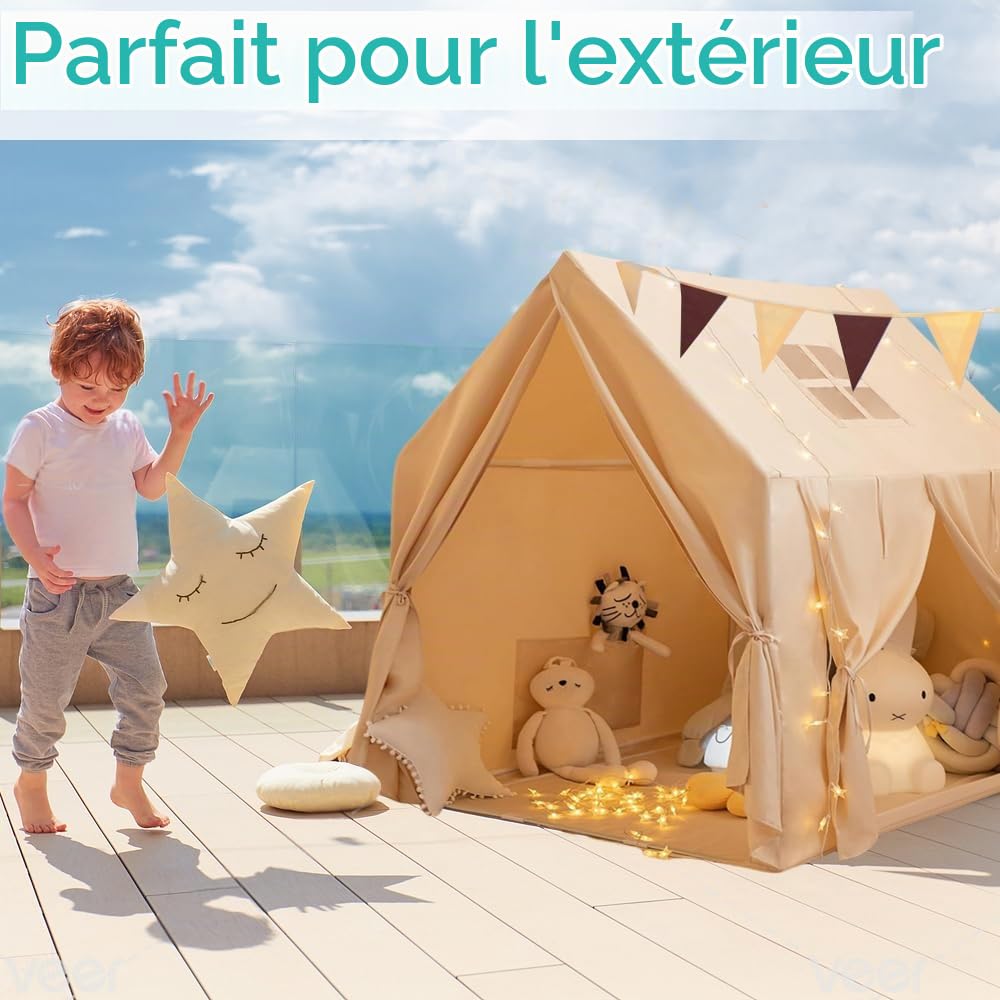 Grande Tente Enfant intérieure, cabane Princesse et Coin Lecture, Beige | Grande tente intérieure, coin jeu, lecture et repos; montage facile, rangement pratique, chambre, salon, filles et garçons