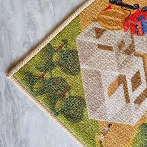 Image of Matz&More Kids Runner & Floor Mat Combo (50x120cm + 40x60cm), Anti Slip Nylon Carpet for Children's Bedroom, Playroom, Bathroom & Nursery, Car Track Brown, Rubber Backed Kids Runner Rug