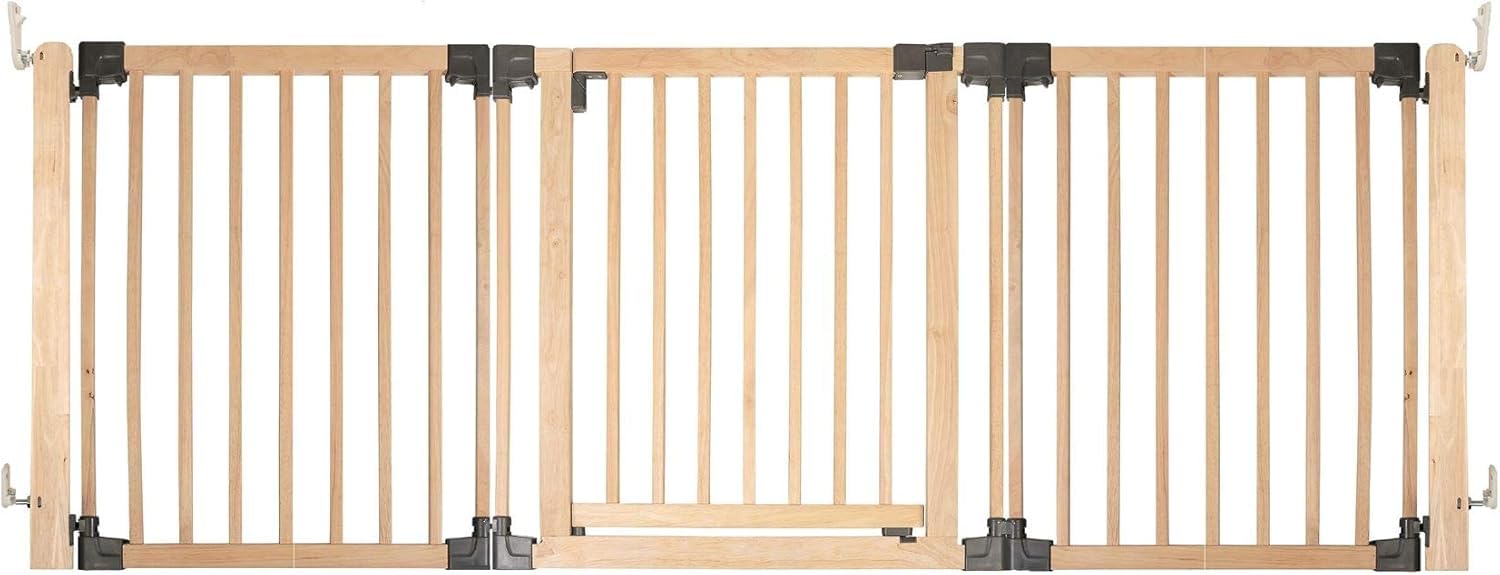 Safetots Light Brown Wooden Multi Panel Room Divider, Up To, Natural Wood, 76Cm Tall, Multi Panel Flexible Room Barrier, Room Divider With Door For Baby And Toddler, Easy Installation 216Cm
