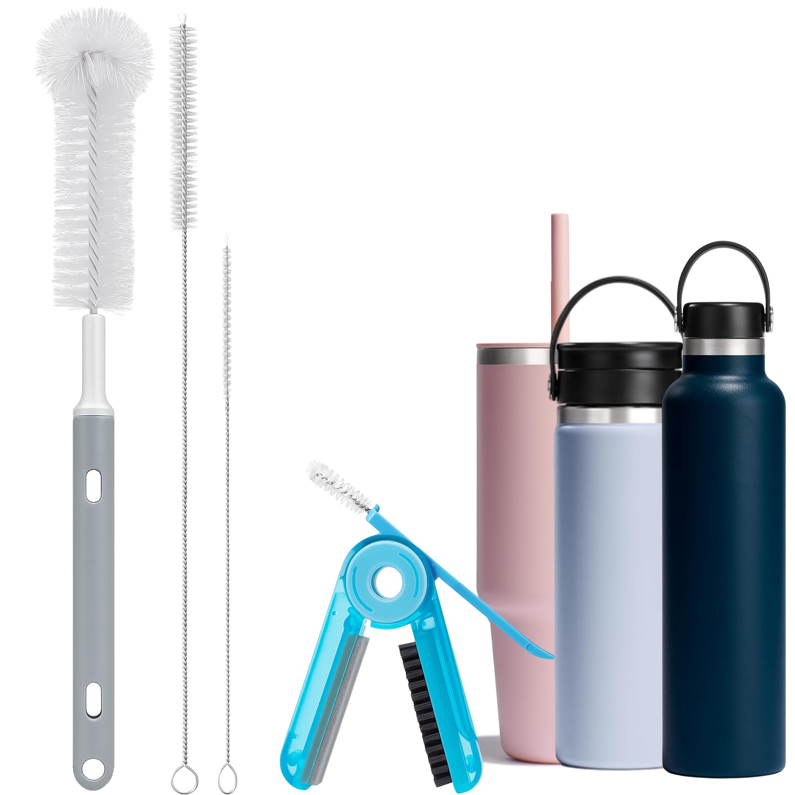 Water Bottle Cleaner Brush Kit for Hydroflask, Wide Straw Lid Brushes and Long Handle Scrubbing Bottles Brush for Hydro Flask 16/24/32/40 oz Cups
