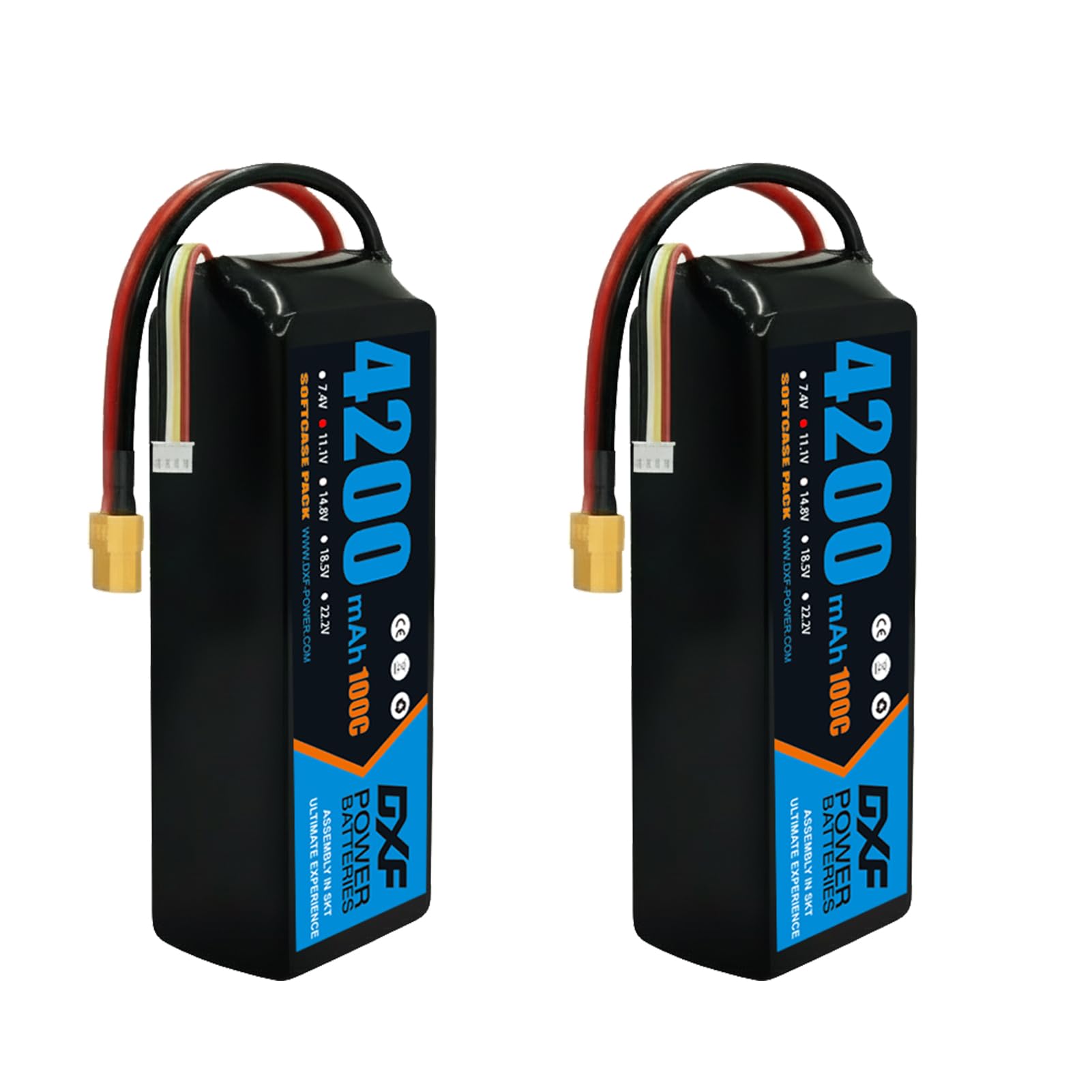 DXF Batteria LiPo 3S 11.1V 4200mAh 100C Spina XT60 Auto RC 1/8 1/10 Truck Buggy Monster Jam Compatta Leggera Potente Gare Racing Modellismo 2 Pezzi