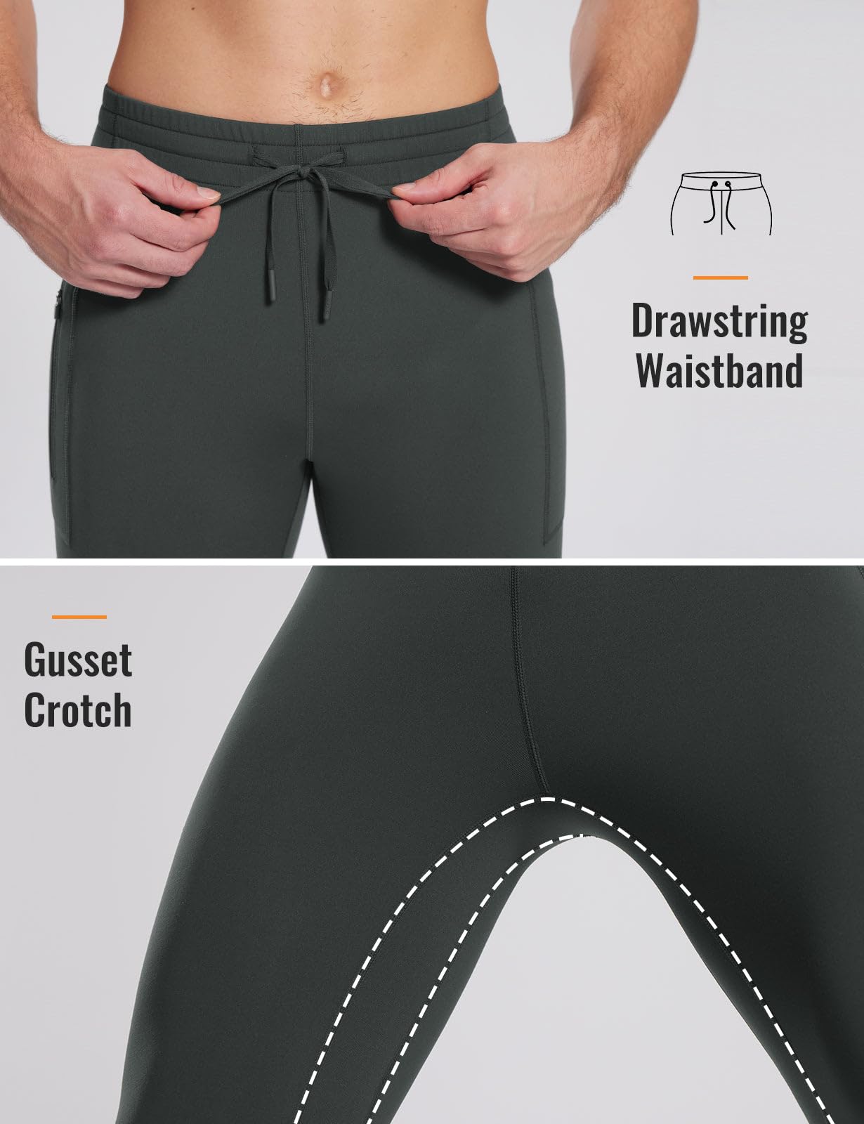 BALEAF Legging thermique pour homme avec poches zippées - Doublure polaire - Pour cyclisme, gym, randonnée, ski, gris, XXL