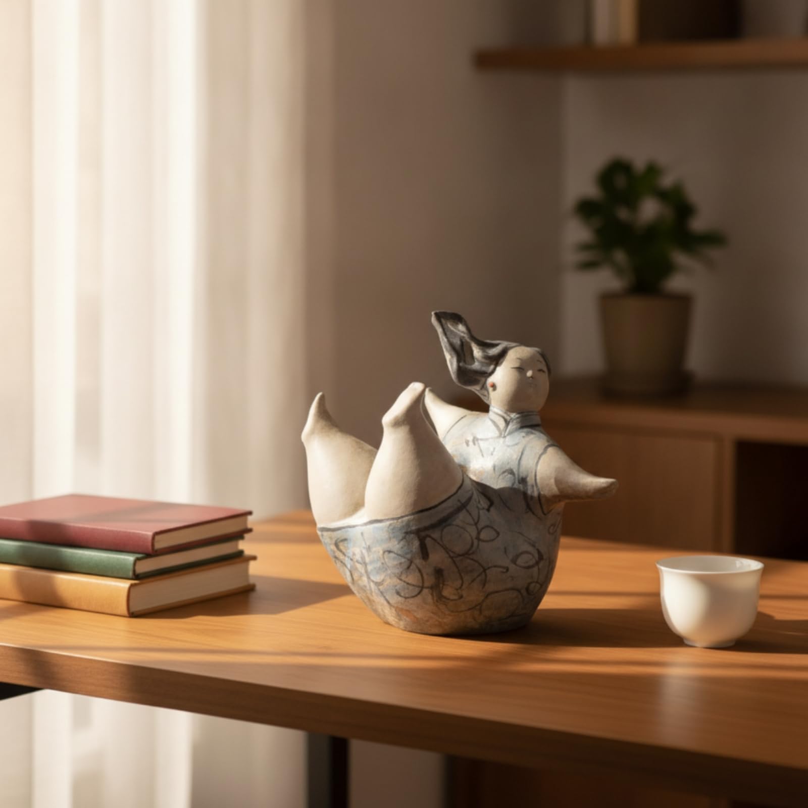 harayaa Statua in Ceramica Ragazza Scultura Decorativa Bambola Soprammobile Figura Donna Rifinitura a Mano Aspetto Contemporaneo Punto Focale d'Arredo Adatta, size to 3, style to 3
