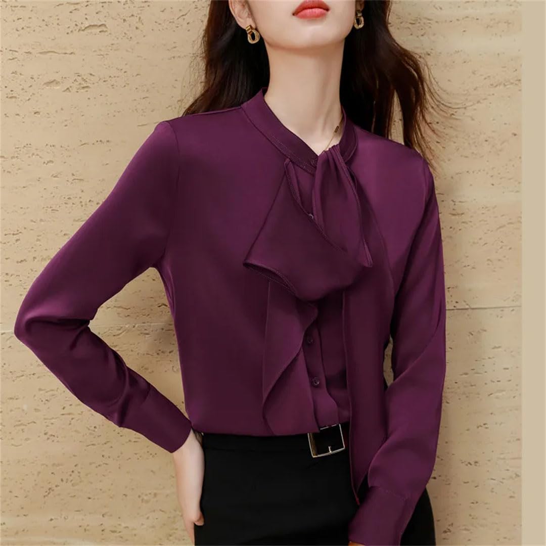 Camicette da donna chic a maniche lunghe con design Bibbon, eleganti camicie in chiffon da ufficio