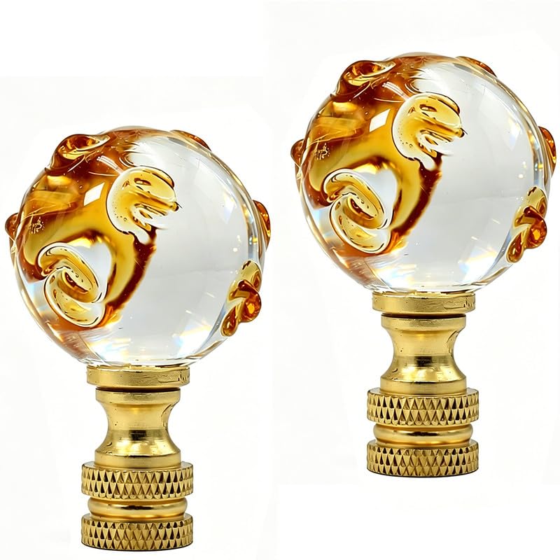 Image of 2 Pack Lamp Finials Yellow Amber Grain Crystal Ball, Lamp Finials Decorative for Table Lamps, Floor Lamps, Lamp knob Replacement