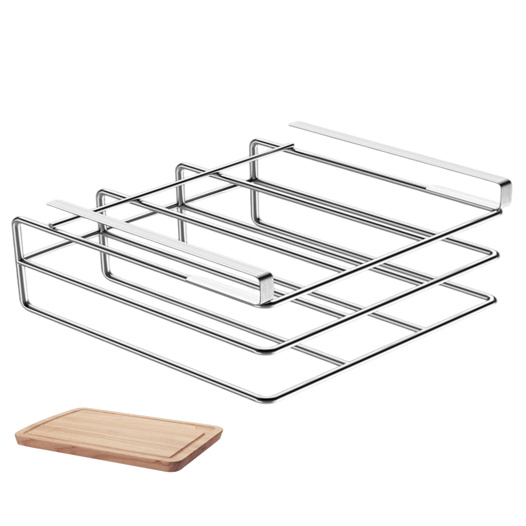 Xoeryoy Under Cabinet Cutting Board Holder, 2 Layers Chopping Board Holder, Stainless Steel Heavy Duty Cutting Boards Hanging Rack for Kitchen, Silver ;1