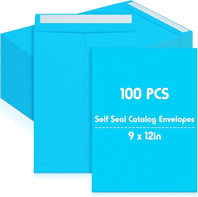 Janlaugh 100 Pcs 9'' x 12'' Blue Mailing Envelopes Self