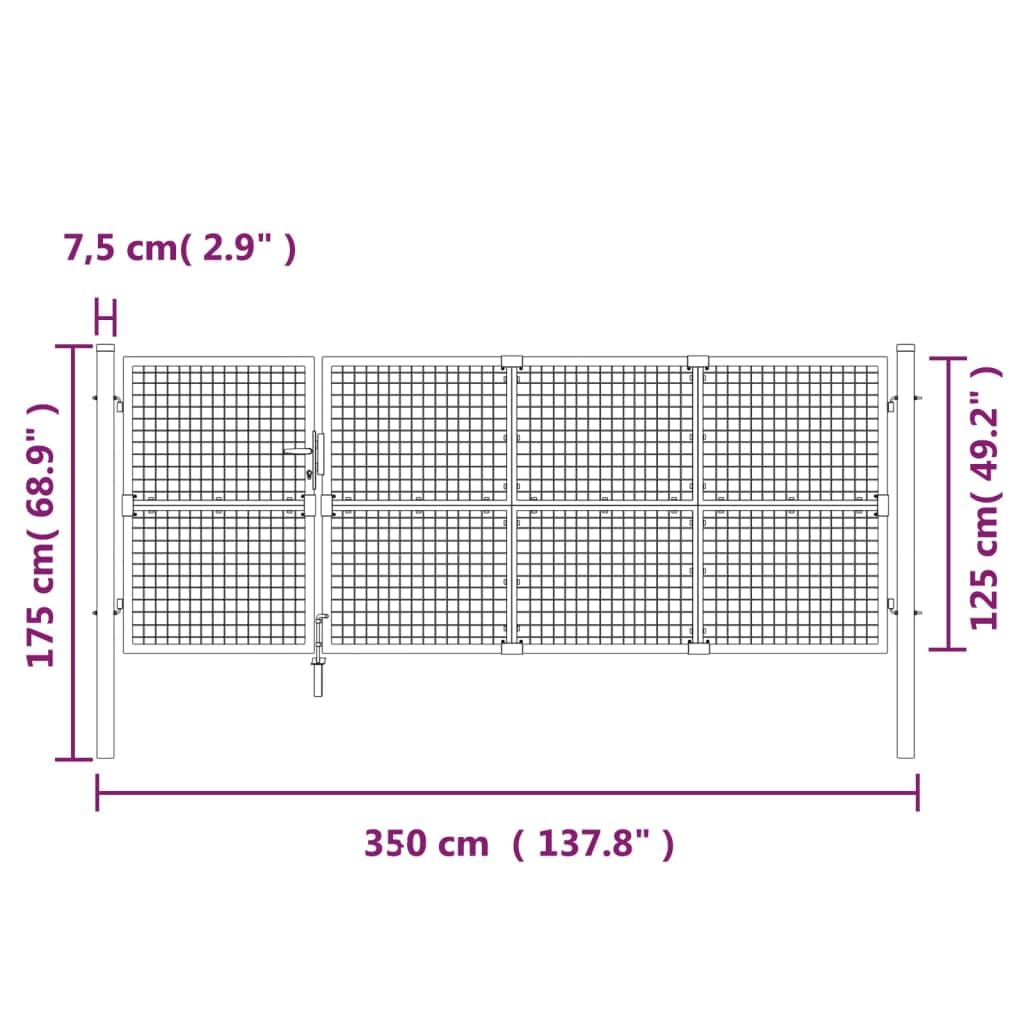 vidaXL Cancello da Giardino in Rete Antracite 350x125 cm in Acciaio Zincato