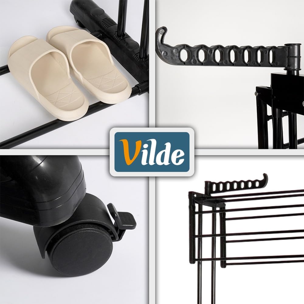 Vilde Étendoir à linge XXL 4 niveaux noir sur roulettes 74,5 x 64 x 225 cm