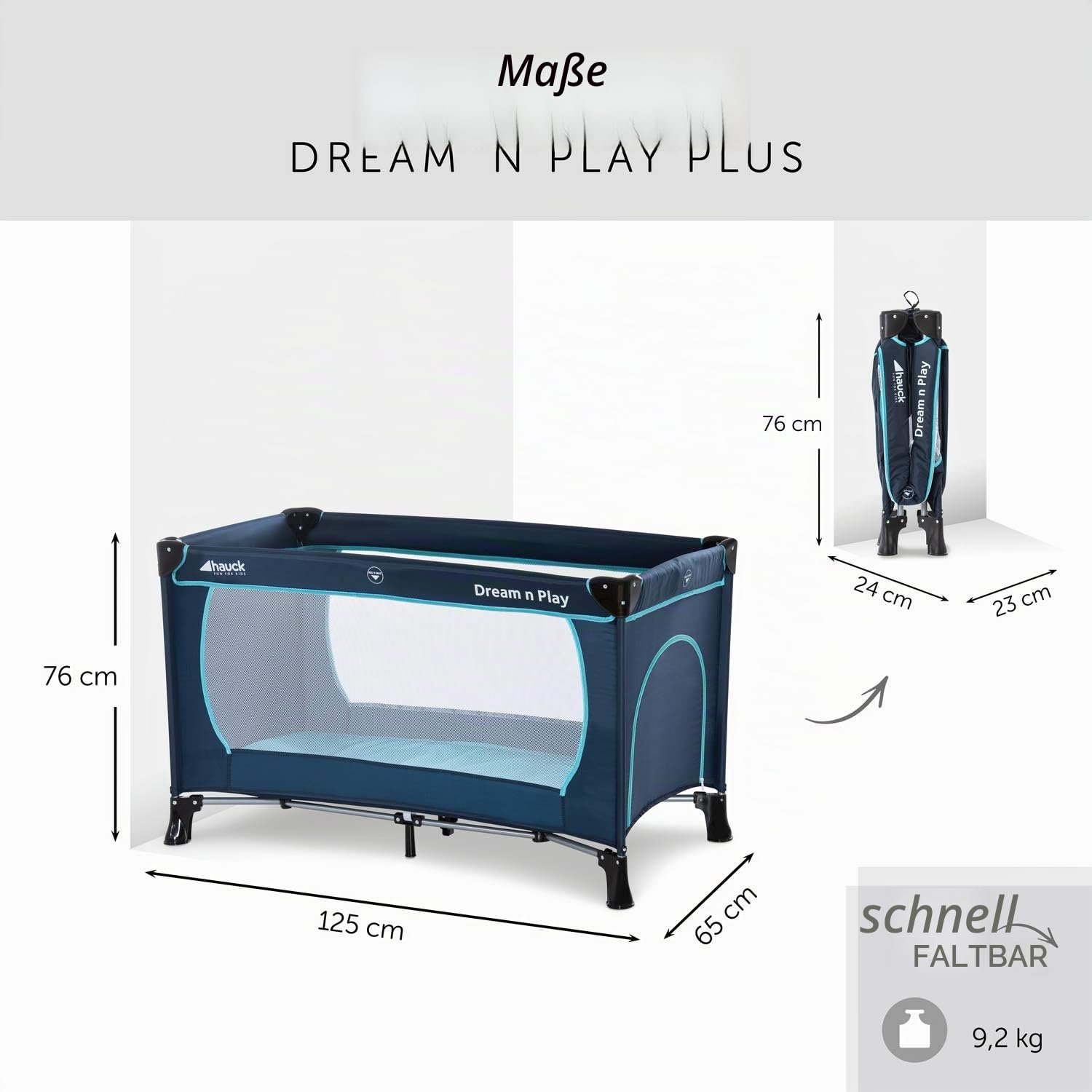 Hauck travel Bed Dream N Play Plus, incl travel Bed Mattress, Portable and Foldable, 120 x 60 cm, Blue & Sleeper Reisebett-/Schaumstoff Matratze, 60 x 120 cm, 6 cm hoch, Navy blau