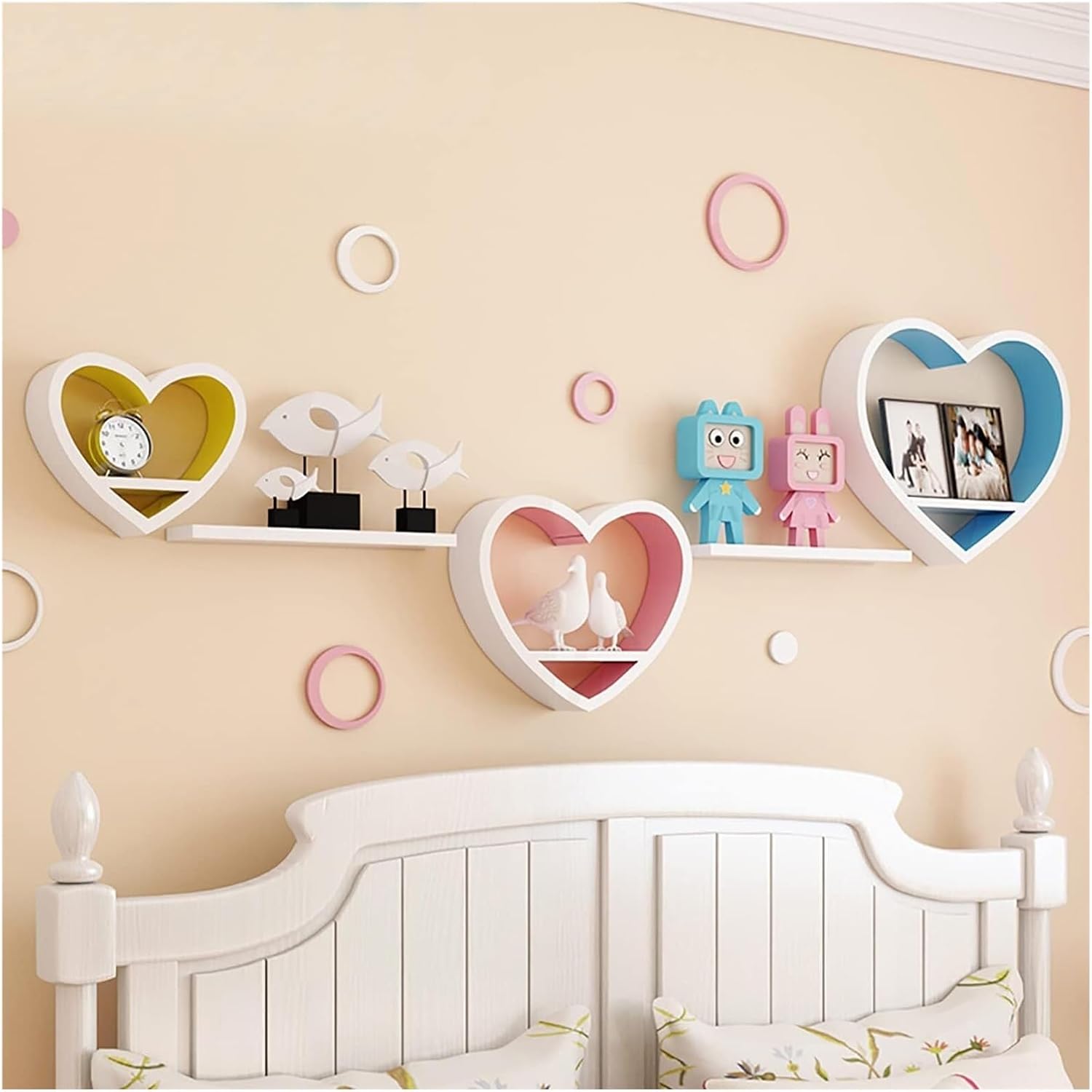 Heart Shaped Wooden Floating Shelves - Vintage Wall Mounted Display Racks, Cute Love-Shaped Wall Art Decor & Storage Organizer for Bedroom, Living Room, Nursery Gift(Colorful) image 5