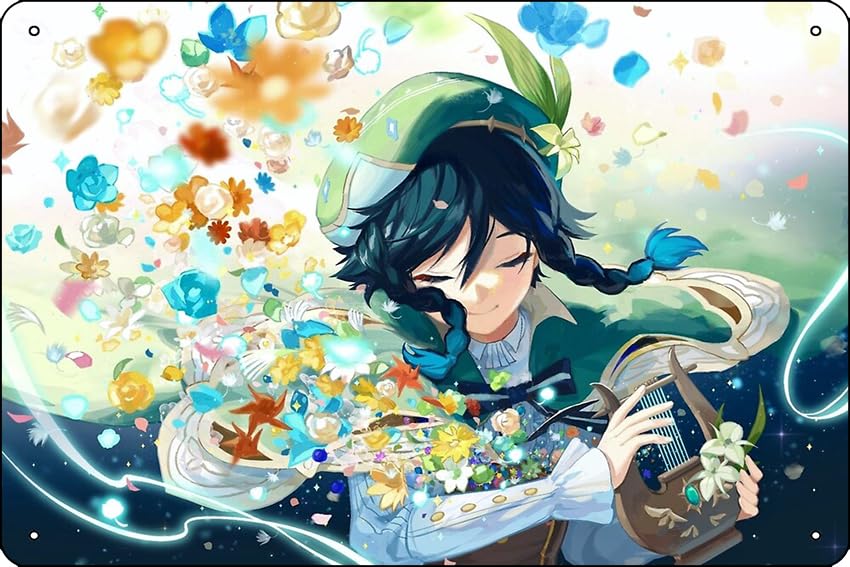 Venti - Harp | Genshin Impact Photographic Print 8 x 12 Inch Funny Metal Tin Sign Game Room Man Cave Wall Decor