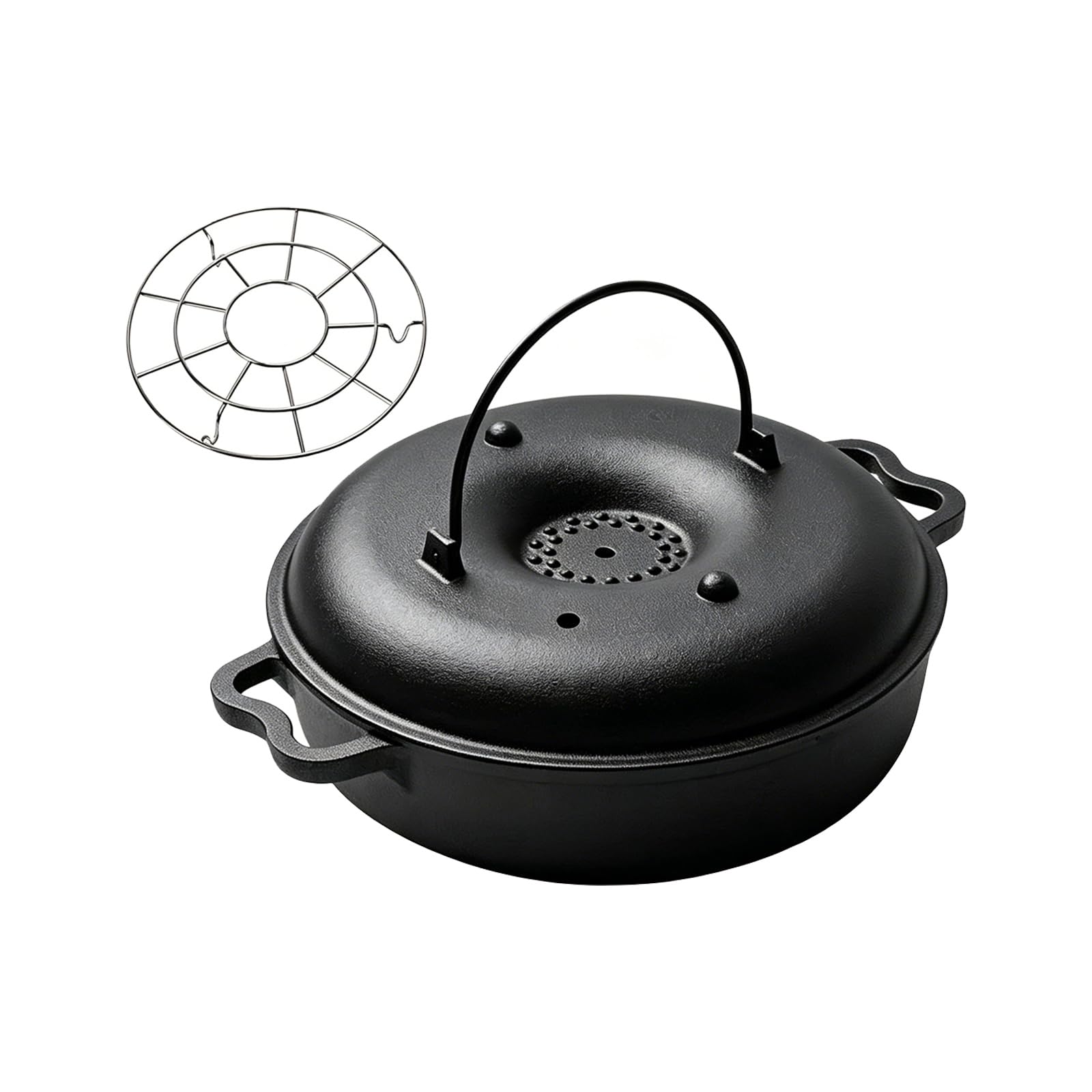 NMFLAB Cast Iron Cookware Skillets Roaster Pan for Roasting Vegetables Meats Garlic Potatoes for Outdoor Indoor Cooking Use Sweet Potato Roaster