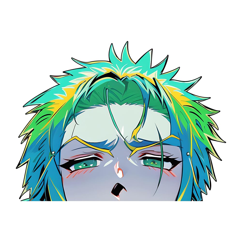EARLFAMILY 5.1'' for Green Hair Man Peeker Car Decals Bumper Window Waterproof Funny Anime Sticker Decoration
