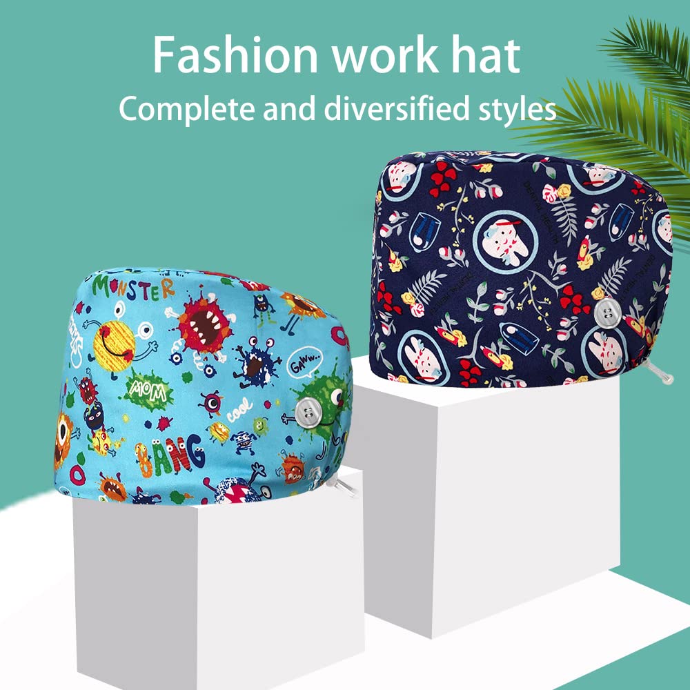 niaahinn Working Hats Doctor Nurse Caps with Button Tie Back Hats with Sweatband Multi-purpose Adjustable Hospital for Women Men (83036-83044)