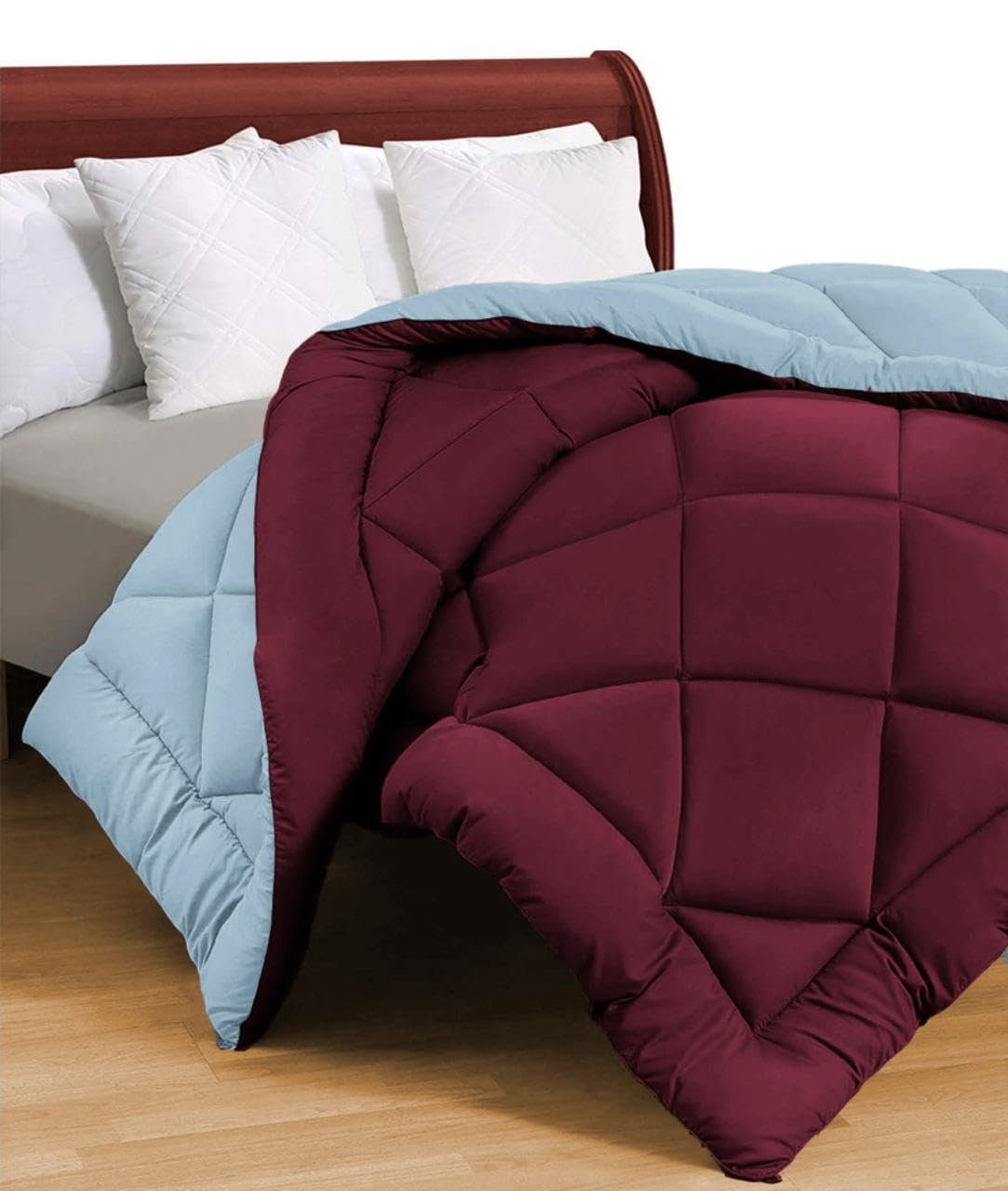 Cozysoft All Season Reversible Double Bed Microfiber Comforter Blanket | Quilt | Dohar | Rajaai | Duvets - 120 GSM (Maroon and Grey, 220 x 240 CM)-image-36