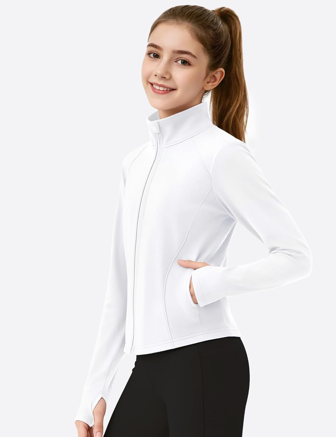 JOCMIC Girls Zip Up Jacket Horse Riding Shirts Kids Athletic Jackets Fall Winter Outerwear - Image 2