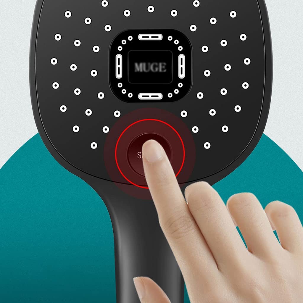Cabezal de Ducha de Mano Cabezal de ducha de mano 3-Función Acero inoxidable Baño Presurizado Baño de ducha Base de manguera Handheld Ducha Cabeza 10.19 pulgadas Plata / Negro Regadera para Baño Ducha