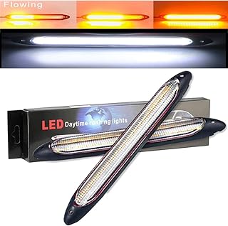 Led Car DRL Daytime Running Lights Strip Waterproof 12V Auto Headlight Sequential Turn Signal Yellow Flow Day Light Universal 2Pcs (34.5cm, white and yellow)