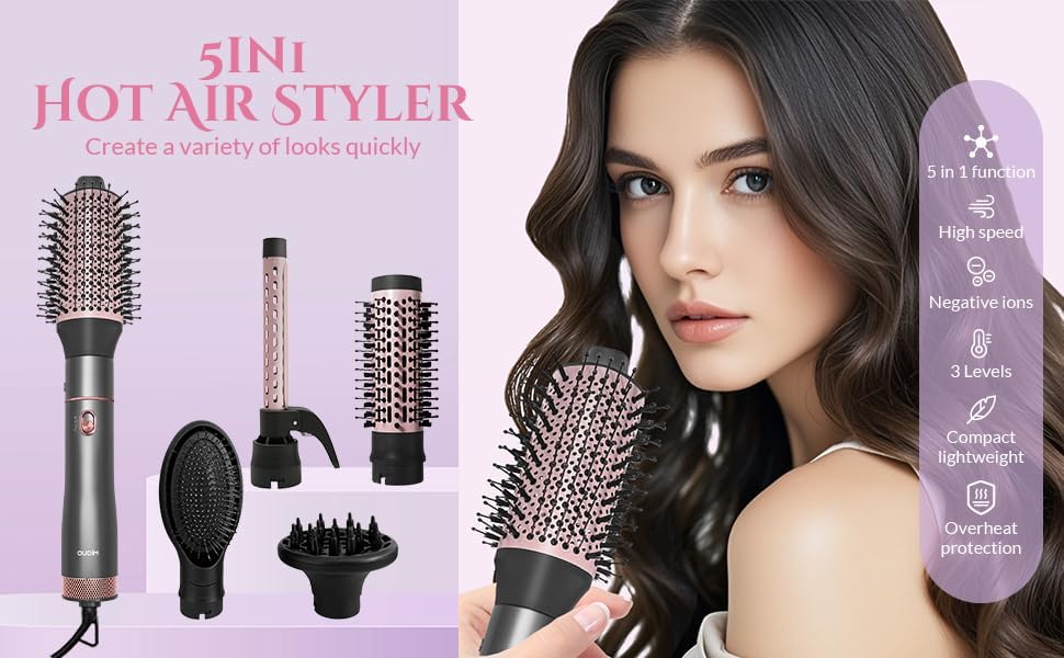 5-in-1 Negative Ion Hot Air Hair Styler Brush Set
