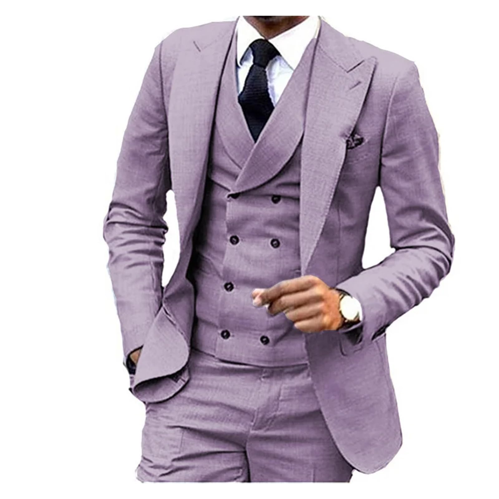 Traje de novio Traje de lino 3 piezas, blazer, chaleco y pantalón, esmoquin ajustado for padrinos boda, elegante vestido fiesta, estilo retro, con escote en V para hombre