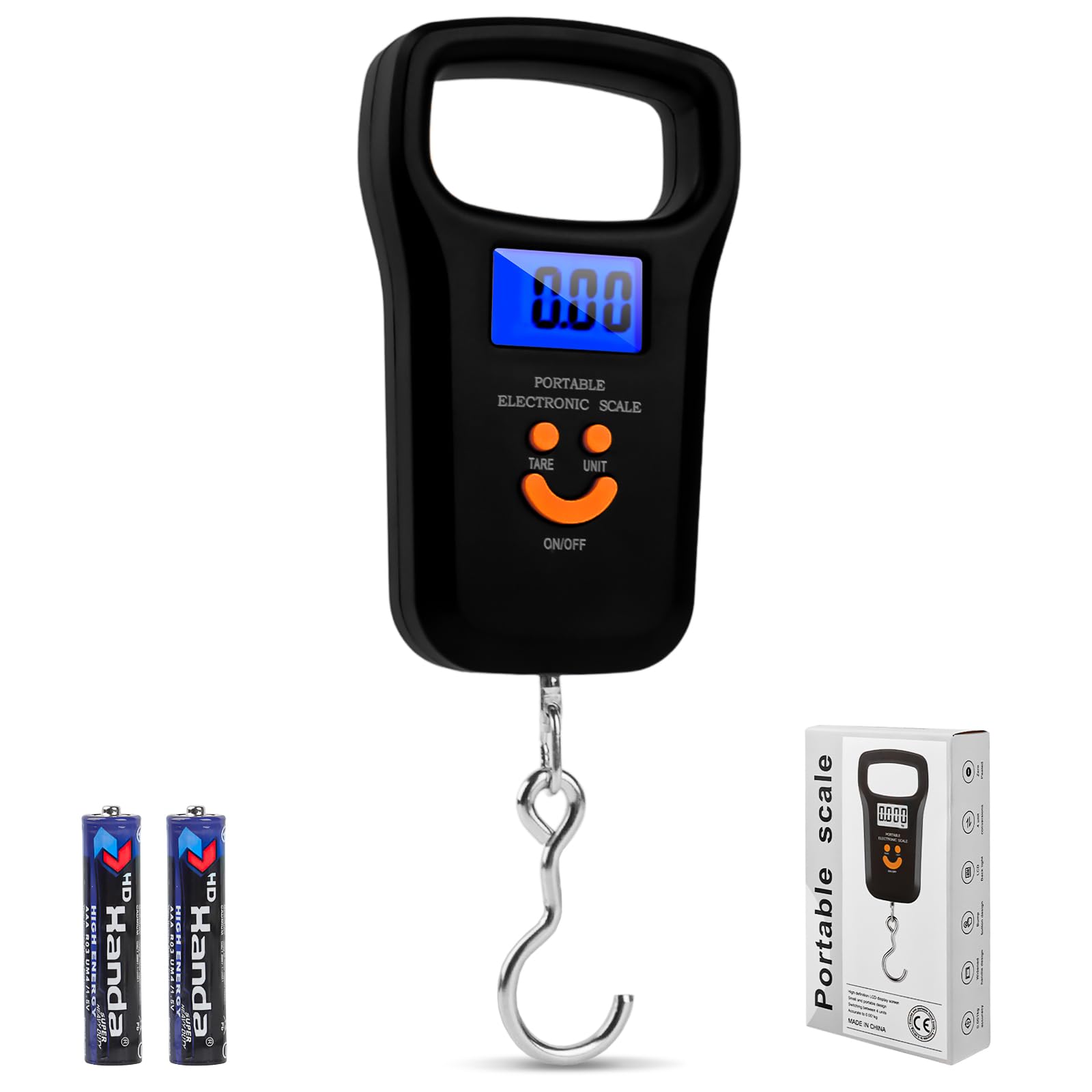 Bilancia Digitale Pesa con Gancio, 110lb / 50kg Bilancia da Pesca da Appendere, con Display LCD, 4 Unità di Pesatura, Misurazione ad Alta Precisione, Adatto per Viaggi e Casa