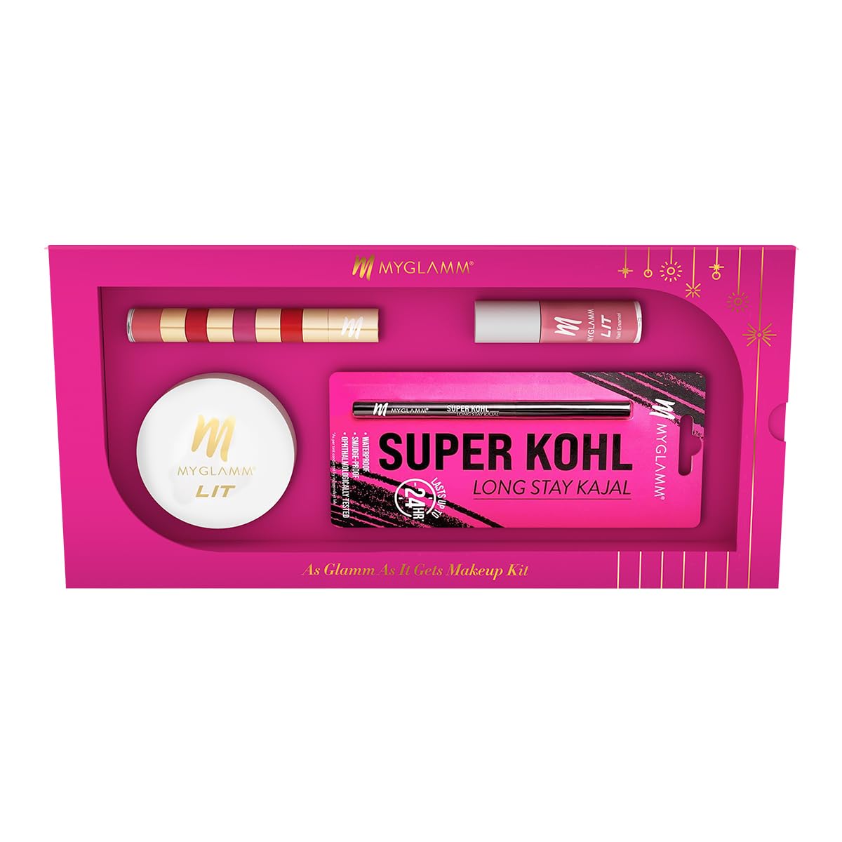 MyGlamm As Glamm As It Gets Makeup Kit (Pack of 4) | Full Makeup Set with Black Kohl Kajal, Compact Powder, 4 in 1 Liquid Lipstick Stack & Nail Polish | Perfect Makeup Gift Set For Women-image-43
