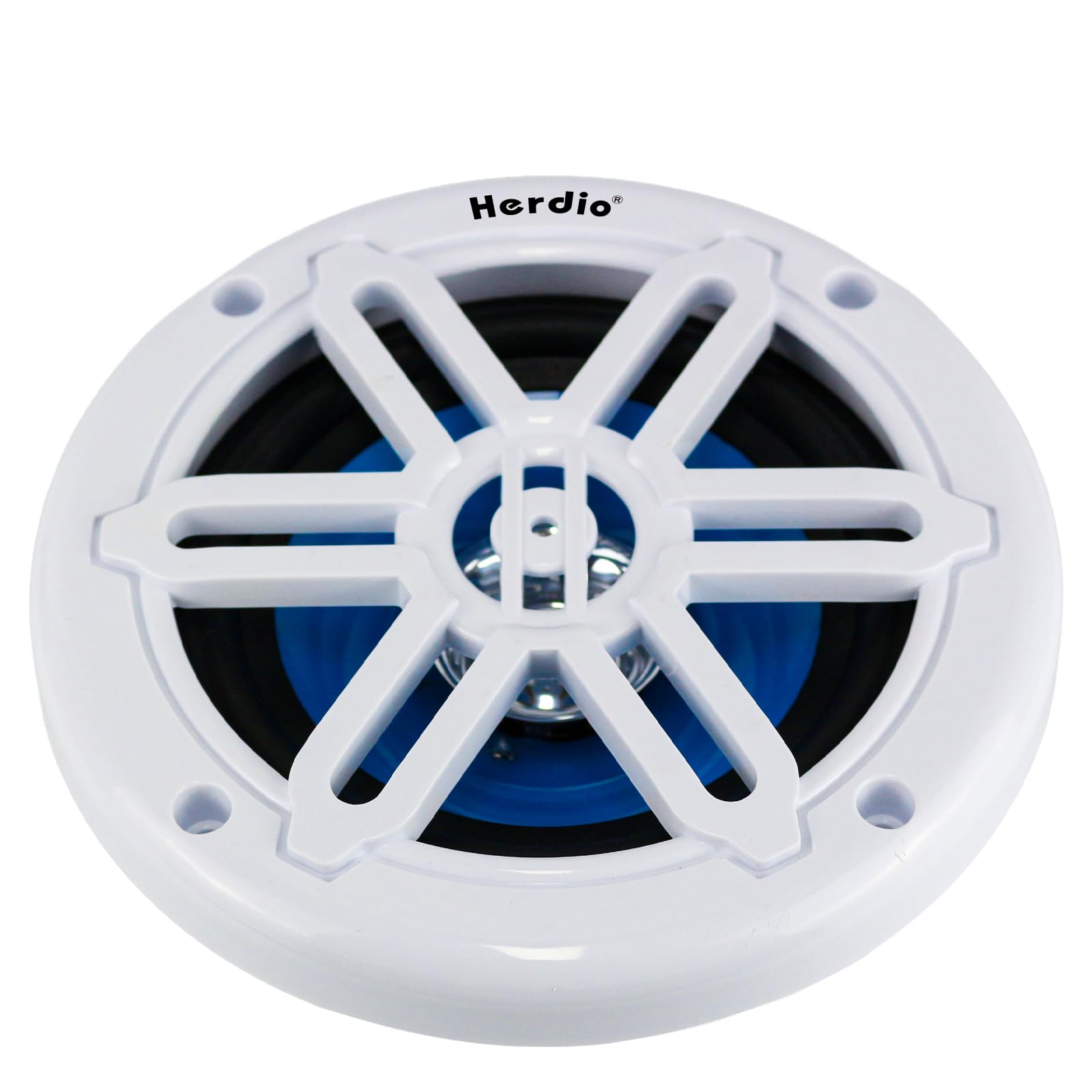 Herdio 5.25" 250W Marine Speakers - IP66 Waterproof Coaxial Audio, with Blue LED Light for Boats, ATVs, UTVs with UV Resistant Black Grille (A Pair)