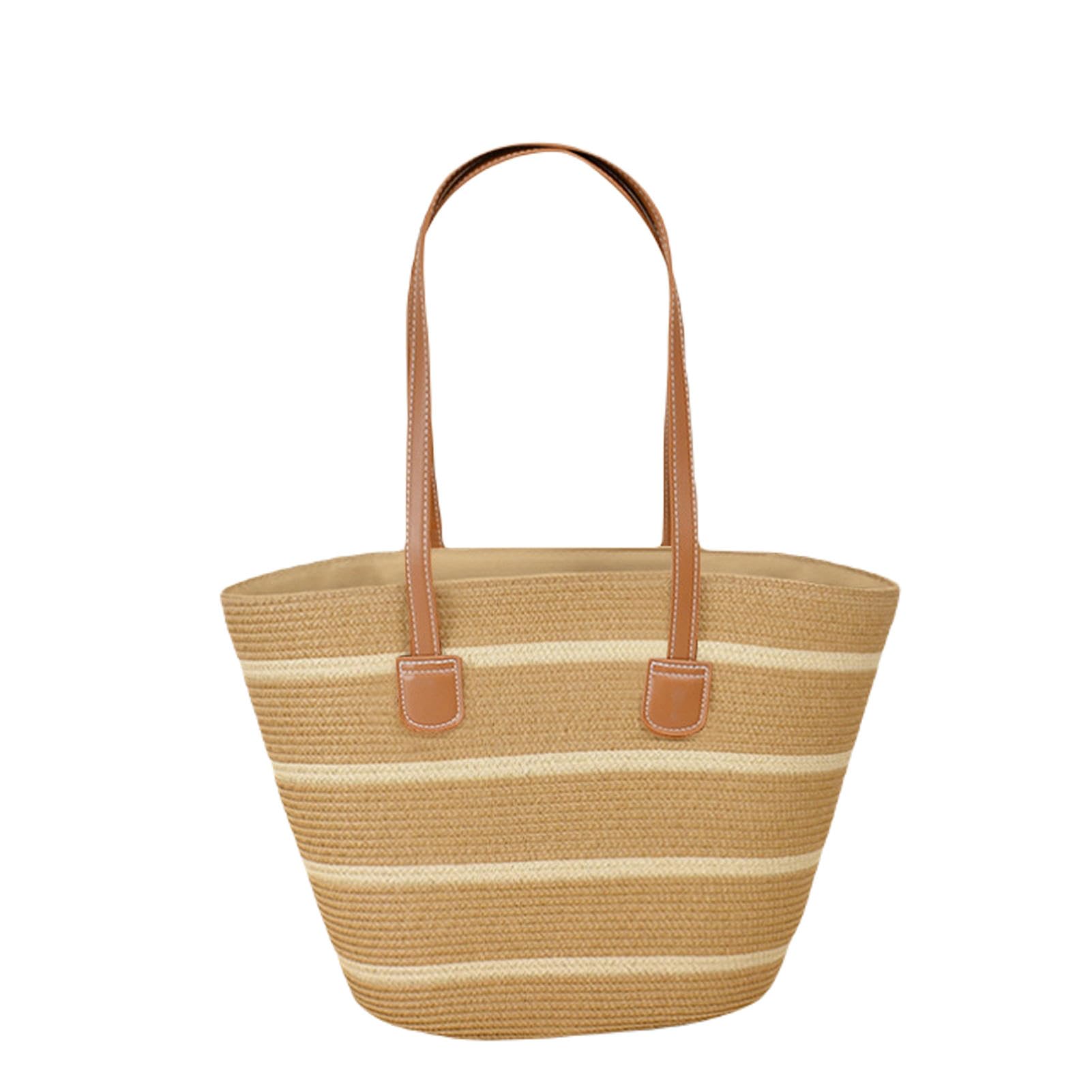 Strohtaschen Damen Mode -strohbag - Große Kapazität Frauen Schultertasche, Gewebte Strandhandtasche Im Französischen Stil Für Den Urlaub-Khaki