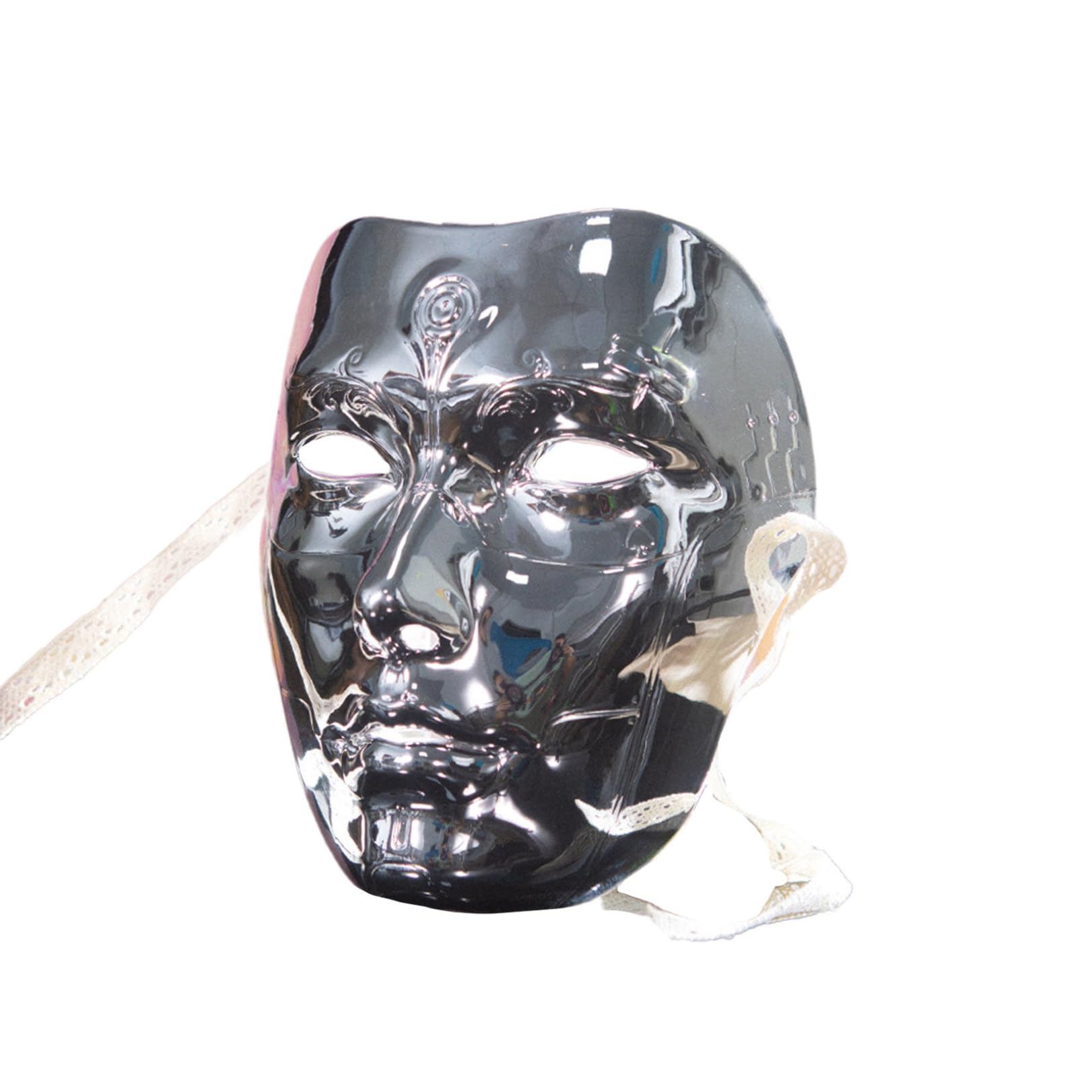 JEATHA Shiny Metallic Costume Mask Japanese Kabuki Face Mask For Halloween Themed Party Silver One Size
