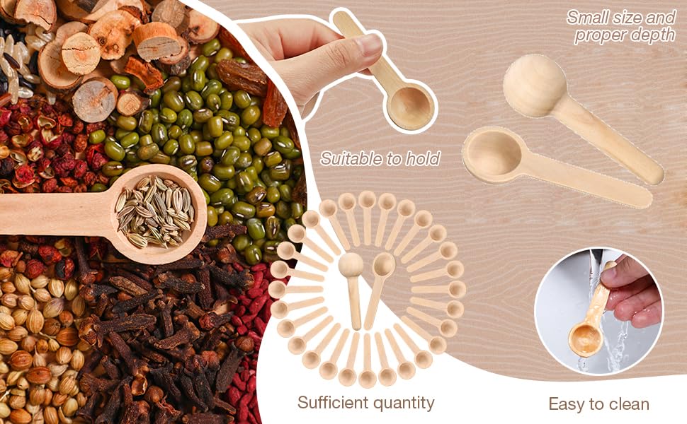 Image of GETZET Wooden Reusable Spoons Set, Containers Kitchen Disposable, Ghee, Oil, Sauce, Spices, Salt, Sugar & Condiments (6 pcs - Wooden Color)