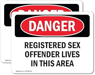 (2 Pack) Registered Sex Offender Lives In This Area OSHA Danger Sign 5 Inch X 3.5 Inch Vinyl Label Decal Sticker Weather Resistant, UV Protected for Workplace, Construction Site, Made in the USA