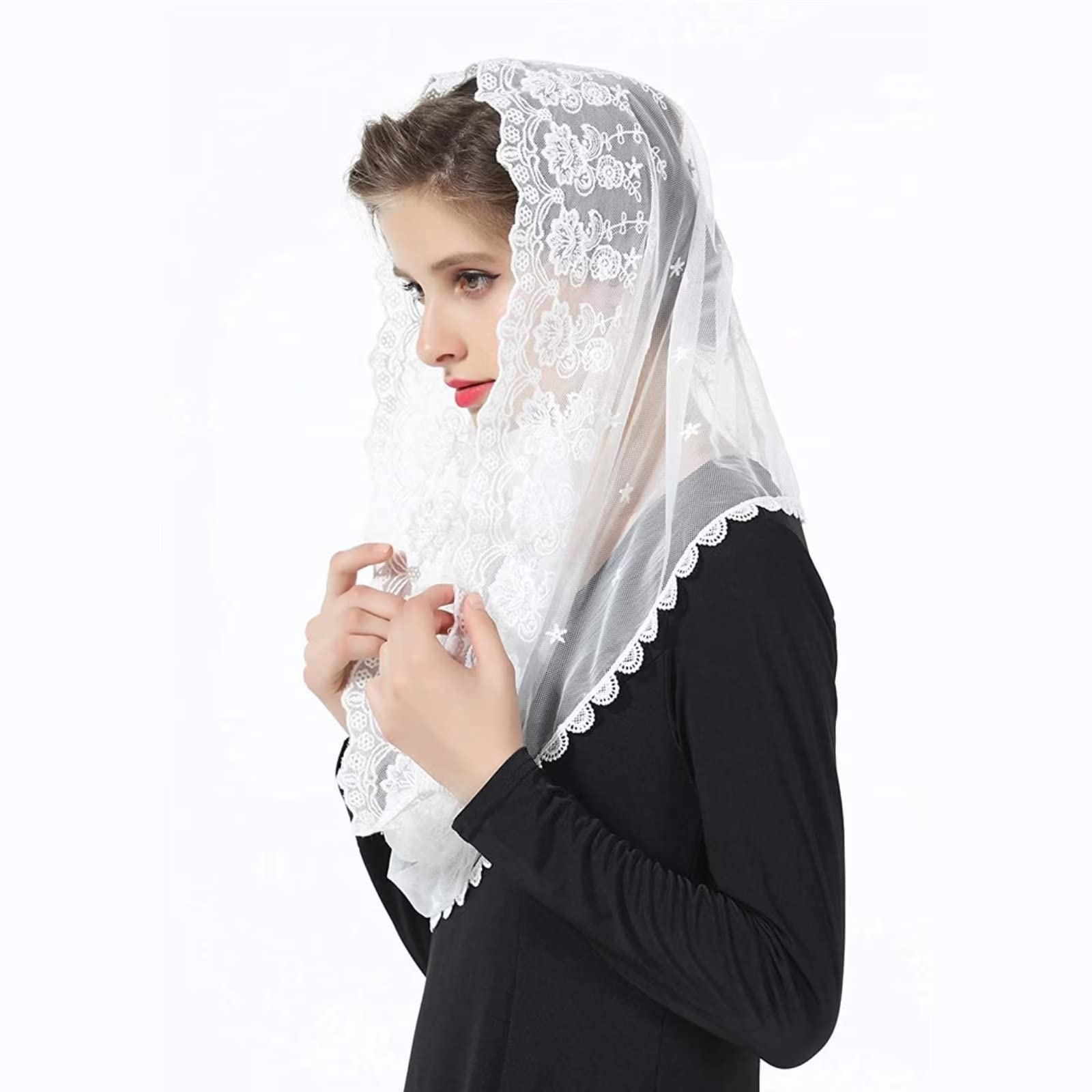 accessoires dentelle Mantilla voile doux et confortable motif de fleurs style espagnol rose voile - blanc
